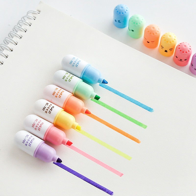 6 pcs Creative Pill Mini Highlighters