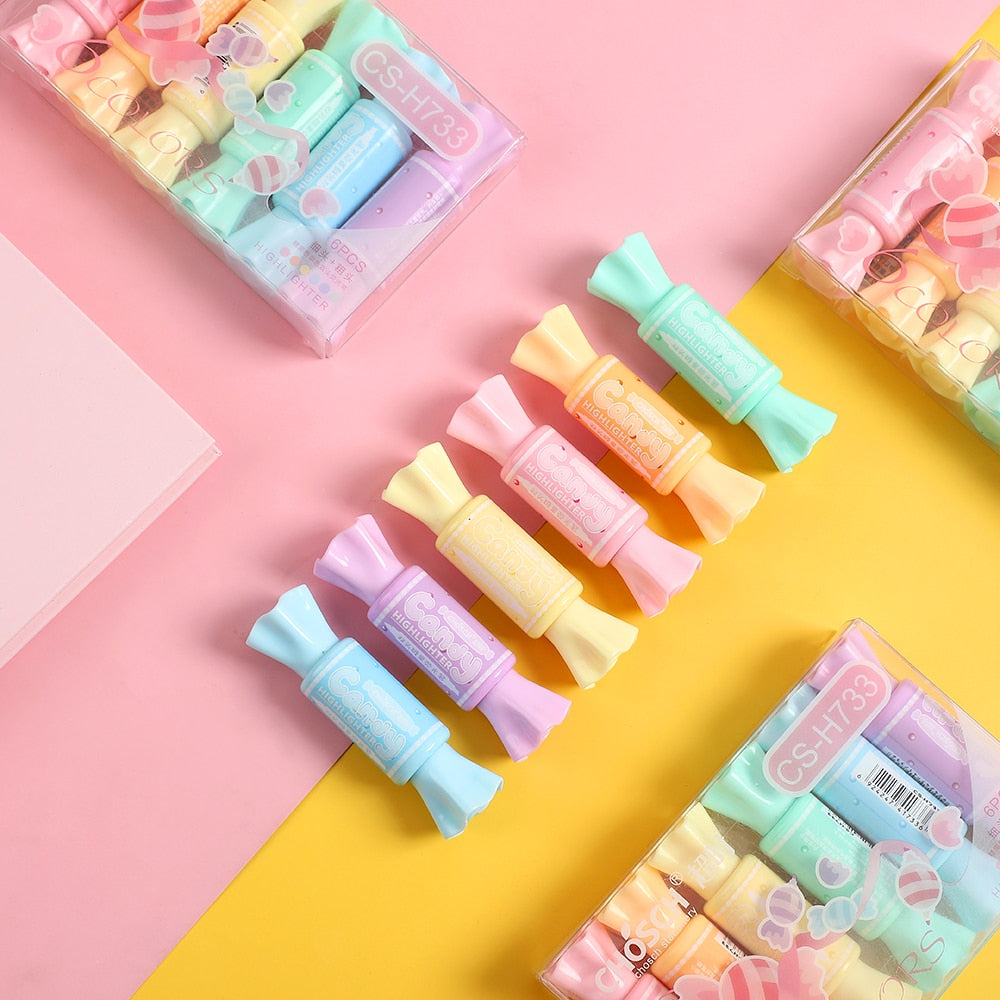 6pcs/set Cute Fresh Candy Shape Double Head Highlighter