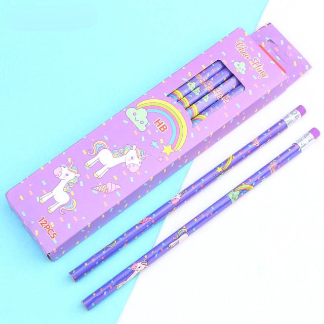 12Pcs/Set Cute Kawaii Cartoon Unicorn Pencil