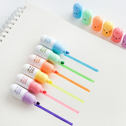 6 pcs Creative Pill Mini Highlighters