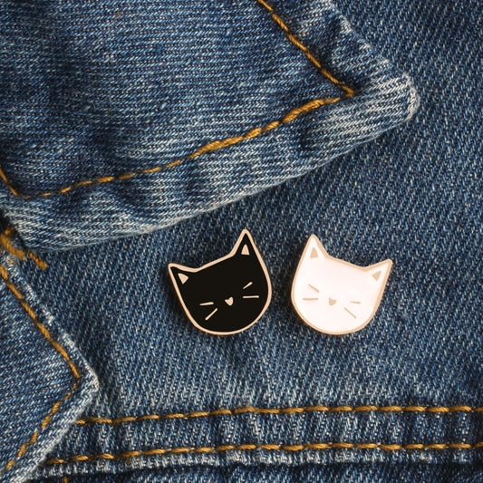 2pc/set Animal brooches black white Cat Metal Enamel Pins