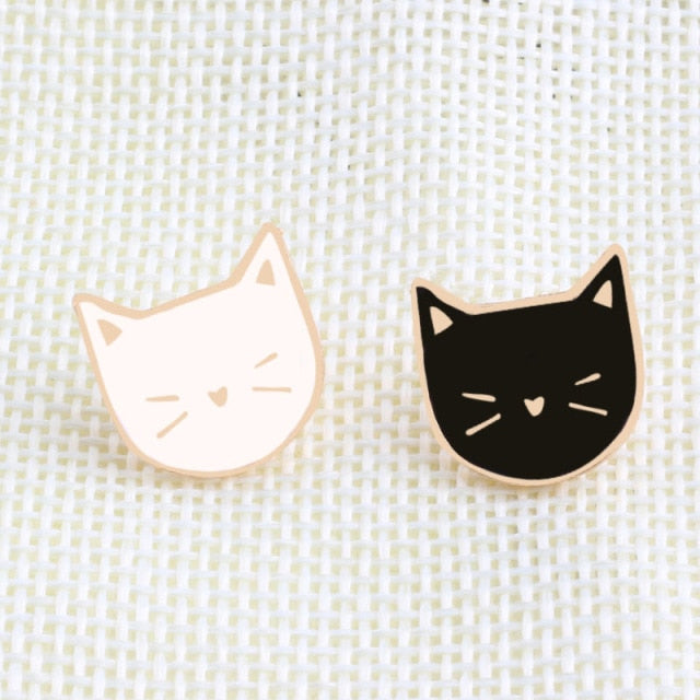 2pc/set Animal brooches black white Cat Metal Enamel Pins