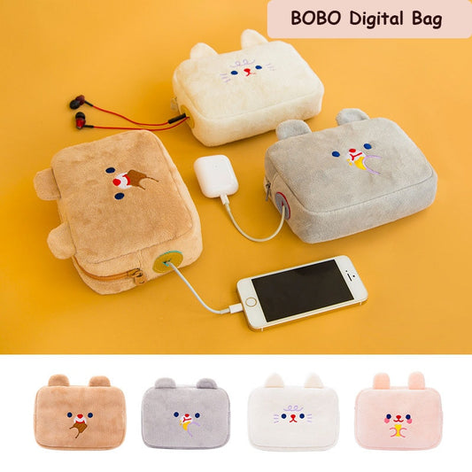 Sharkbang Kawaii Anti-Shock Soft Plush Portable Storage Bag Travel Passport Bank Cards Organizer Digital Power Bank Bag