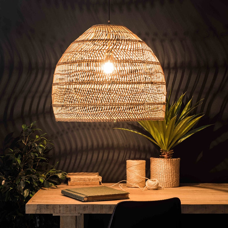 Handmade Rattan Hanging Lamp Vintage