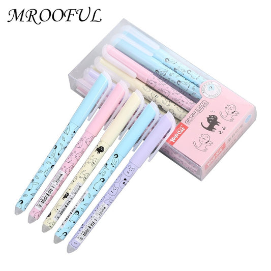 4Pcs/Set Cute Cat Erasable Pen 0.38mm Washable Magical Gel Pen Blue Ink Refills Kids School Stationery Office Accessories