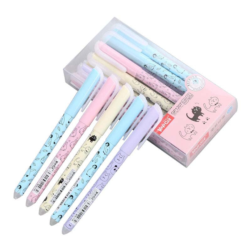 4Pcs/Set Cute Cat Erasable Pen 0.38mm Washable Magical Gel Pen Blue Ink Refills Kids School Stationery Office Accessories