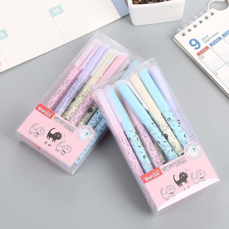 4Pcs/Set Cute Cat Erasable Pen 0.38mm Washable Magical Gel Pen Blue Ink Refills Kids School Stationery Office Accessories