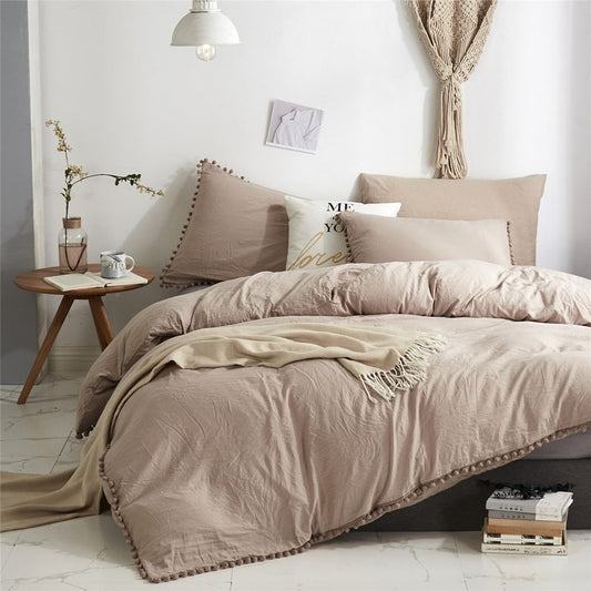Nordic Simplicity Bedding Set With Pompom Duvet Cover
