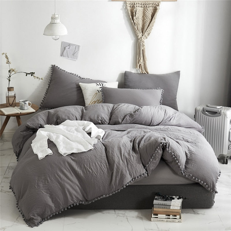 Nordic Simplicity Bedding Set With Pompom Duvet Cover