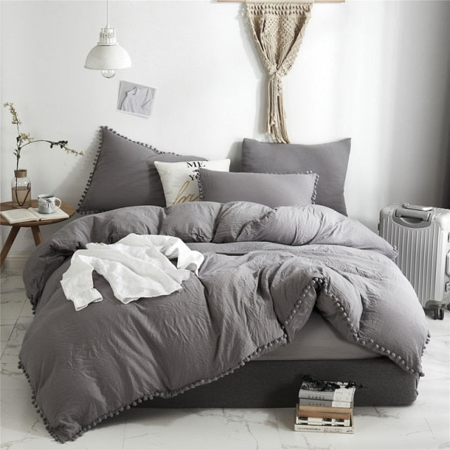 Nordic Simplicity Bedding Set With Pompom Duvet Cover