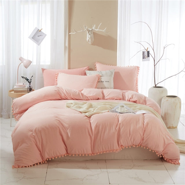 Nordic Simplicity Bedding Set With Pompom Duvet Cover