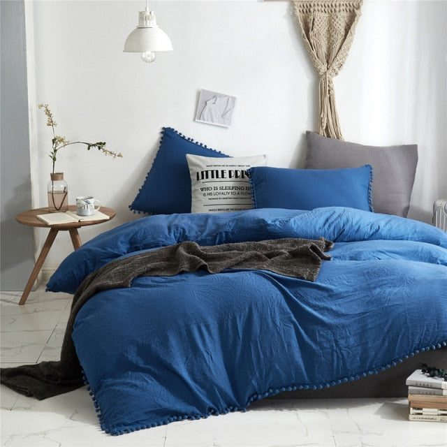 Nordic Simplicity Bedding Set With Pompom Duvet Cover