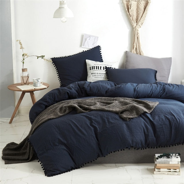 Nordic Simplicity Bedding Set With Pompom Duvet Cover