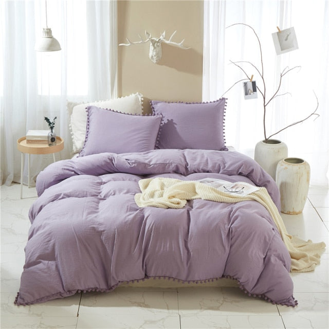 Nordic Simplicity Bedding Set With Pompom Duvet Cover