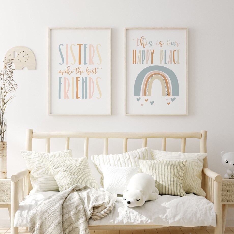 Cartoon Rainbow Baby Girl Bedroom Wall Art