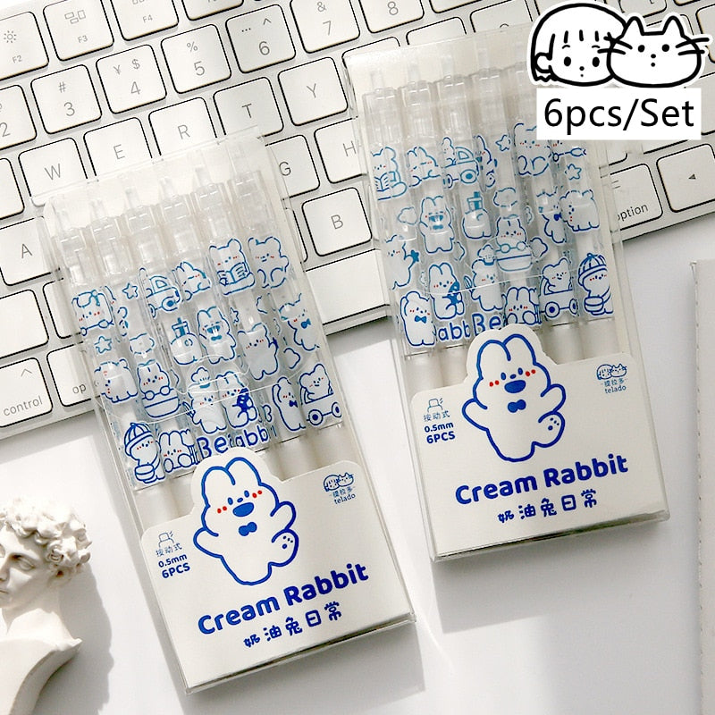 6pcs/Set Kawaii Cartoon Rabbit Gel Pen