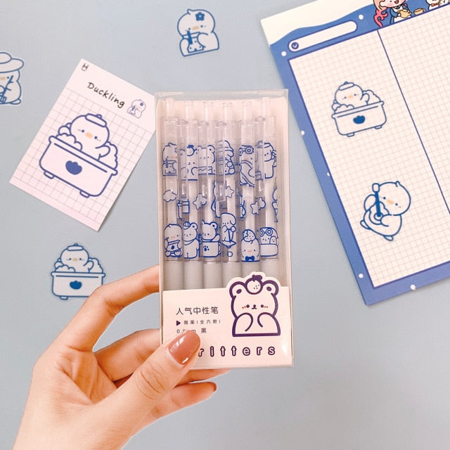 6pcs/Set Kawaii Cartoon Rabbit Gel Pen