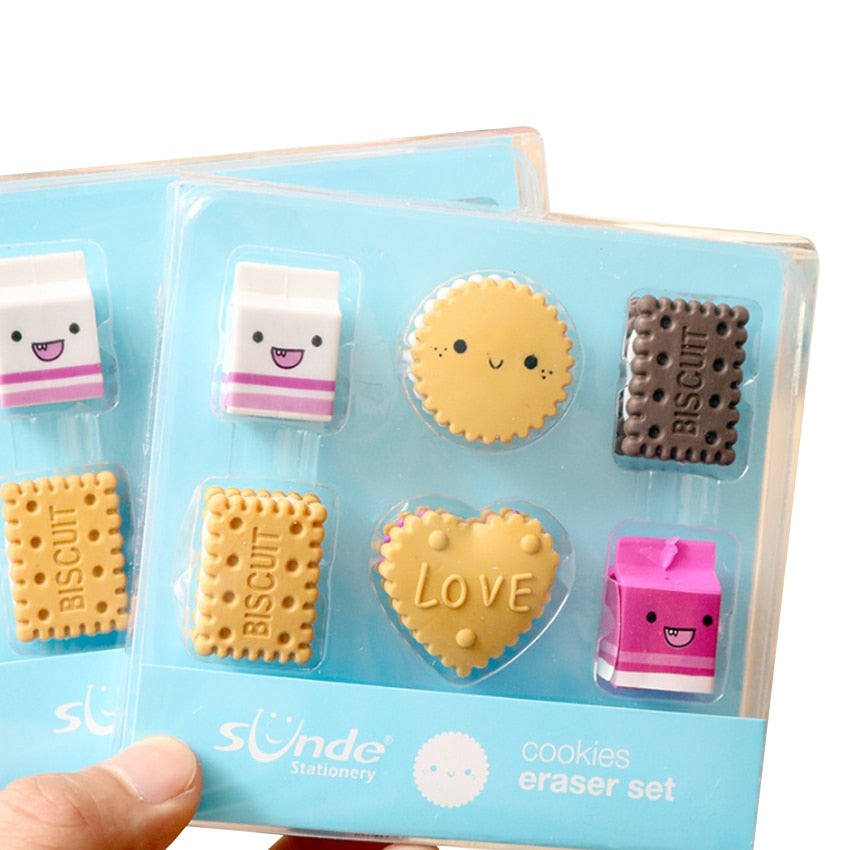 6pc kawaii Cartoon Boxed Milk Biscuit Eraser