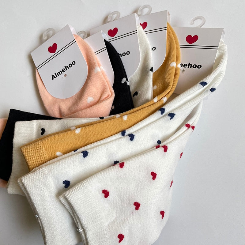 Long Kawaii Heart Socks Femme