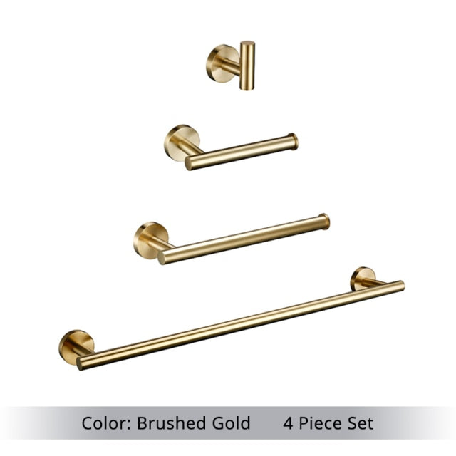 Wall Mounted Hand Towel Bar Brushed Gold Stainless Steel Round Toilet Paper Holder Robe Towel Hooks Bathroom Accessories Kit