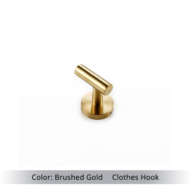Wall Mounted Hand Towel Bar Brushed Gold Stainless Steel Round Toilet Paper Holder Robe Towel Hooks Bathroom Accessories Kit