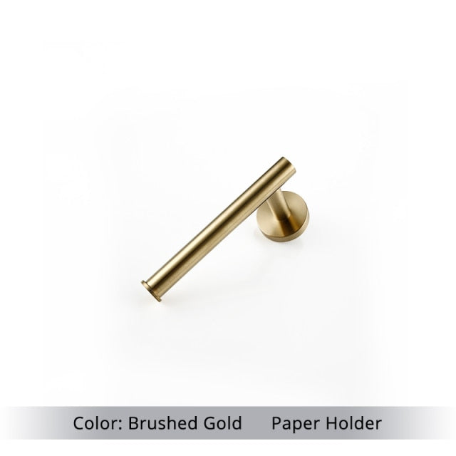 Wall Mounted Hand Towel Bar Brushed Gold Stainless Steel Round Toilet Paper Holder Robe Towel Hooks Bathroom Accessories Kit