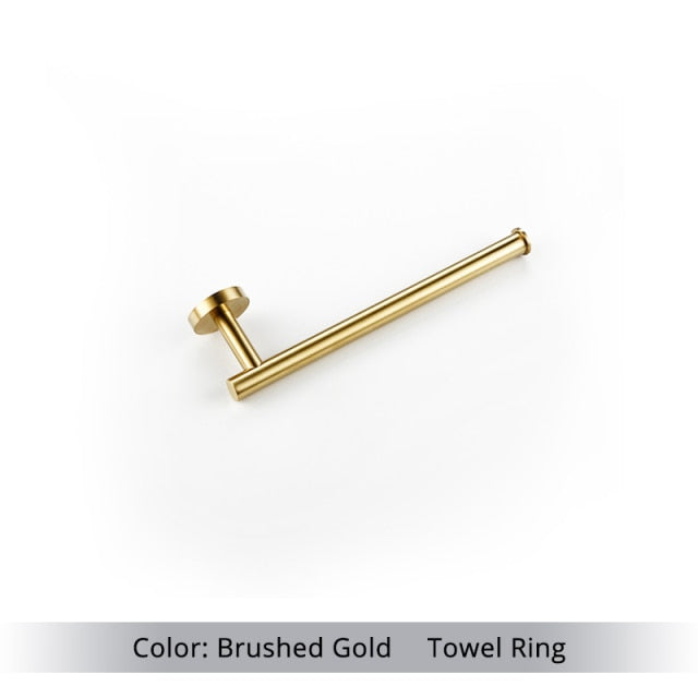 Wall Mounted Hand Towel Bar Brushed Gold Stainless Steel Round Toilet Paper Holder Robe Towel Hooks Bathroom Accessories Kit