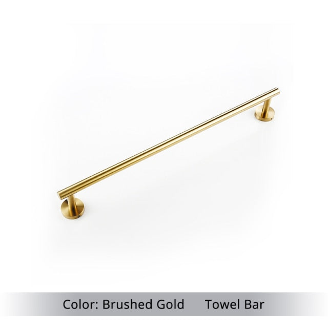 Wall Mounted Hand Towel Bar Brushed Gold Stainless Steel Round Toilet Paper Holder Robe Towel Hooks Bathroom Accessories Kit