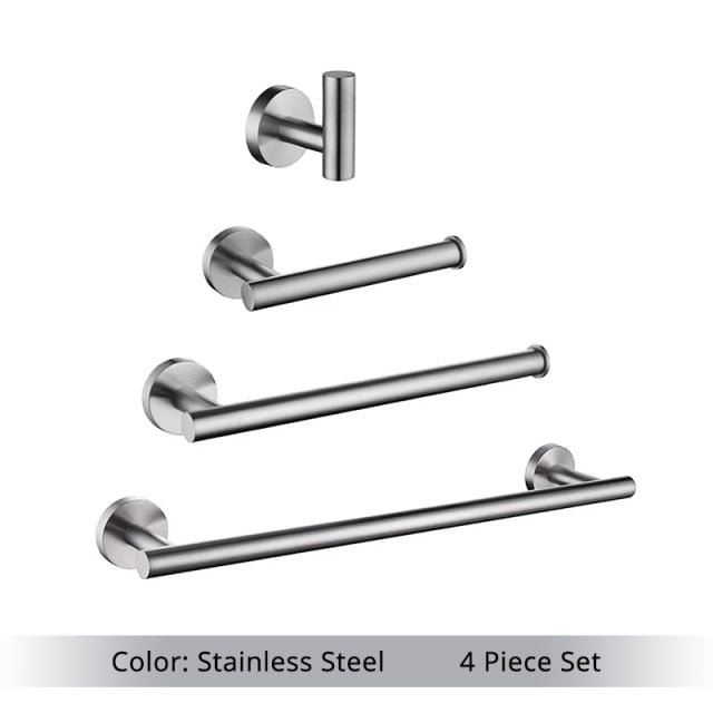 Wall Mounted Hand Towel Bar Brushed Gold Stainless Steel Round Toilet Paper Holder Robe Towel Hooks Bathroom Accessories Kit