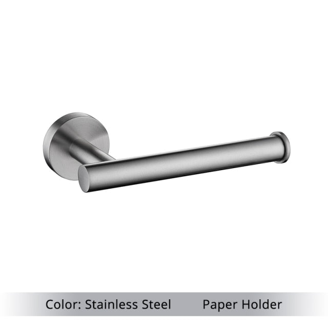 Wall Mounted Hand Towel Bar Brushed Gold Stainless Steel Round Toilet Paper Holder Robe Towel Hooks Bathroom Accessories Kit