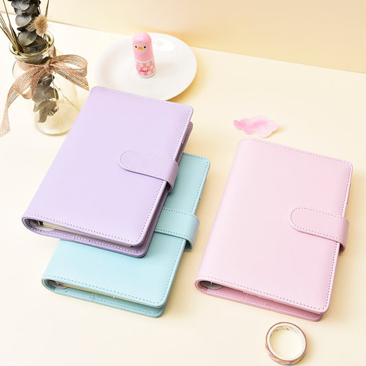Macaron Color A5 A6 6 Ring Binder PU Clip-on Notebook Leather Loose Leaf Notebook Cover Notebooks Journal Kawaii Stationery