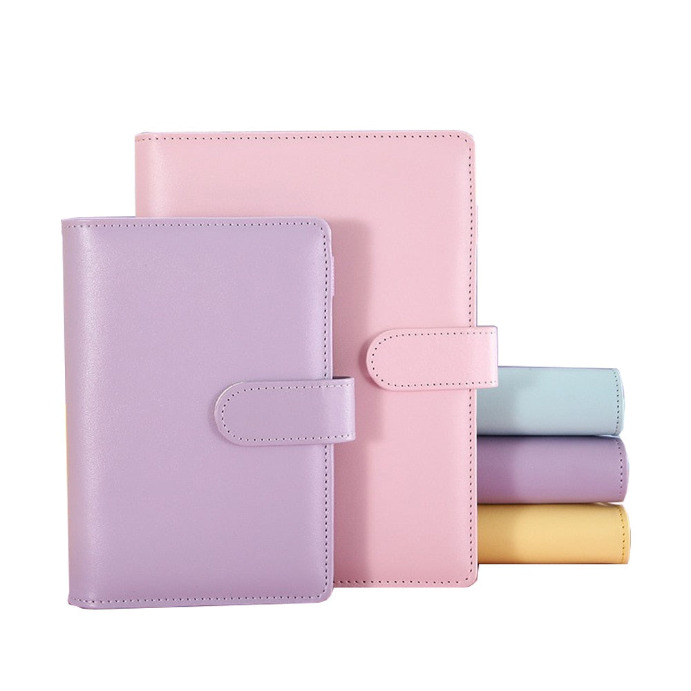 Macaron Color A5 A6 6 Ring Binder PU Clip-on Notebook Leather Loose Leaf Notebook Cover Notebooks Journal Kawaii Stationery