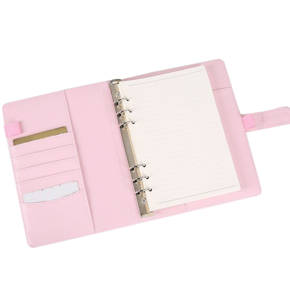 Macaron Color A5 A6 6 Ring Binder PU Clip-on Notebook Leather Loose Leaf Notebook Cover Notebooks Journal Kawaii Stationery