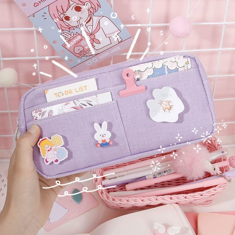Kawaii Purple Canvas Pencil Case