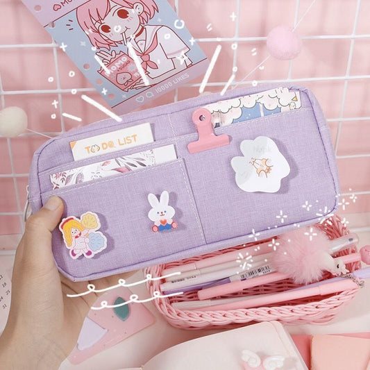 Kawaii Purple Canvas Pencil Case