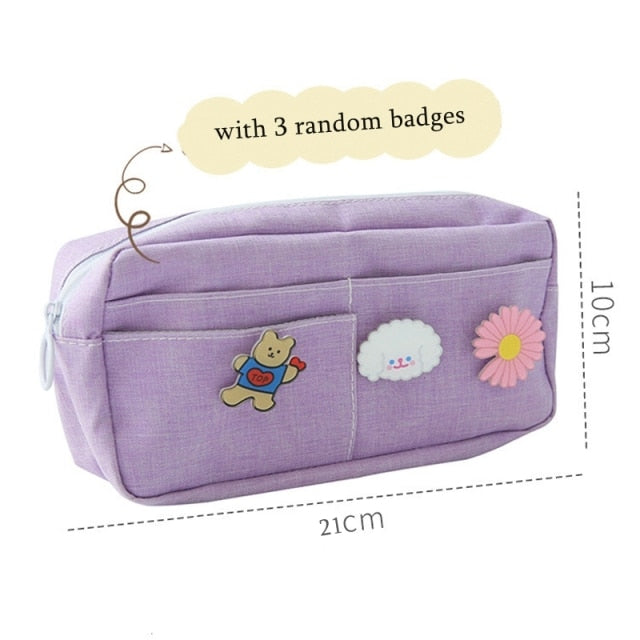Kawaii Purple Canvas Pencil Case