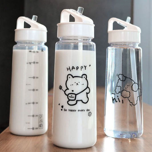 Cartoon Bear Plastic Kawaii Water Bottle with Straw