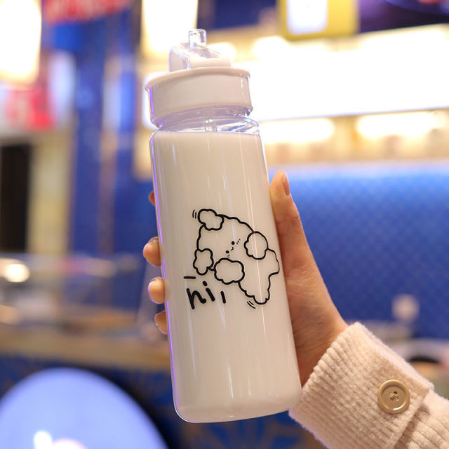 Cartoon Bear Plastic Kawaii Water Bottle with Straw