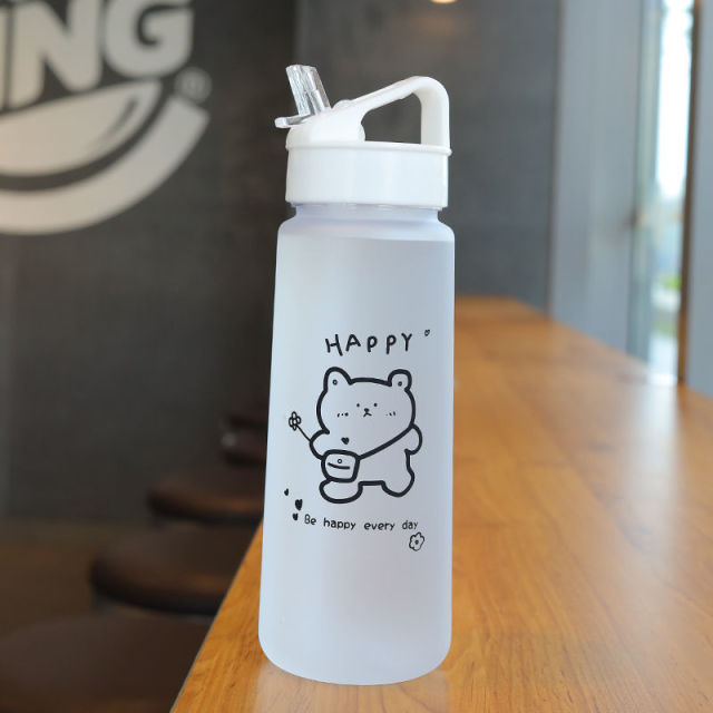 Cartoon Bear Plastic Kawaii Water Bottle with Straw