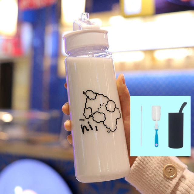 Cartoon Bear Plastic Kawaii Water Bottle with Straw