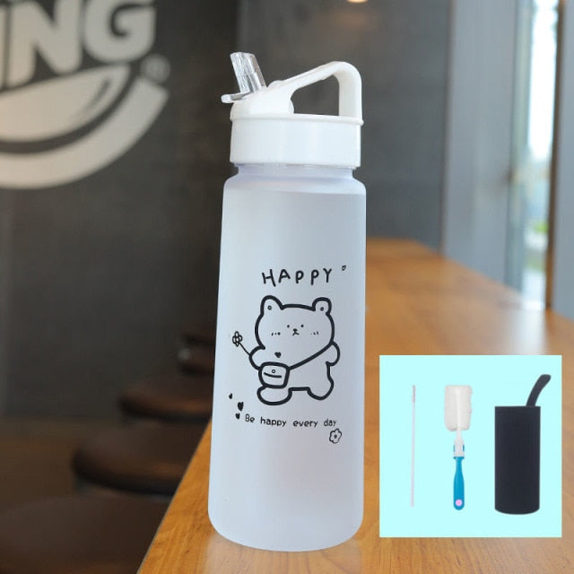 Cartoon Bear Plastic Kawaii Water Bottle with Straw