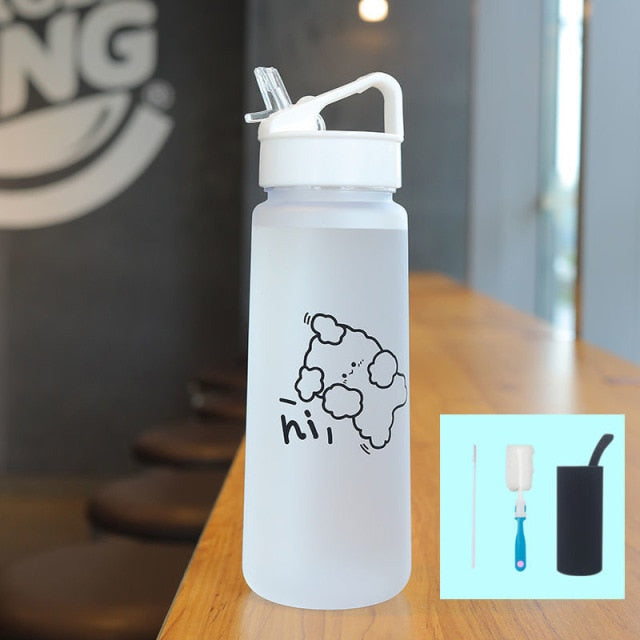 Cartoon Bear Plastic Kawaii Water Bottle with Straw