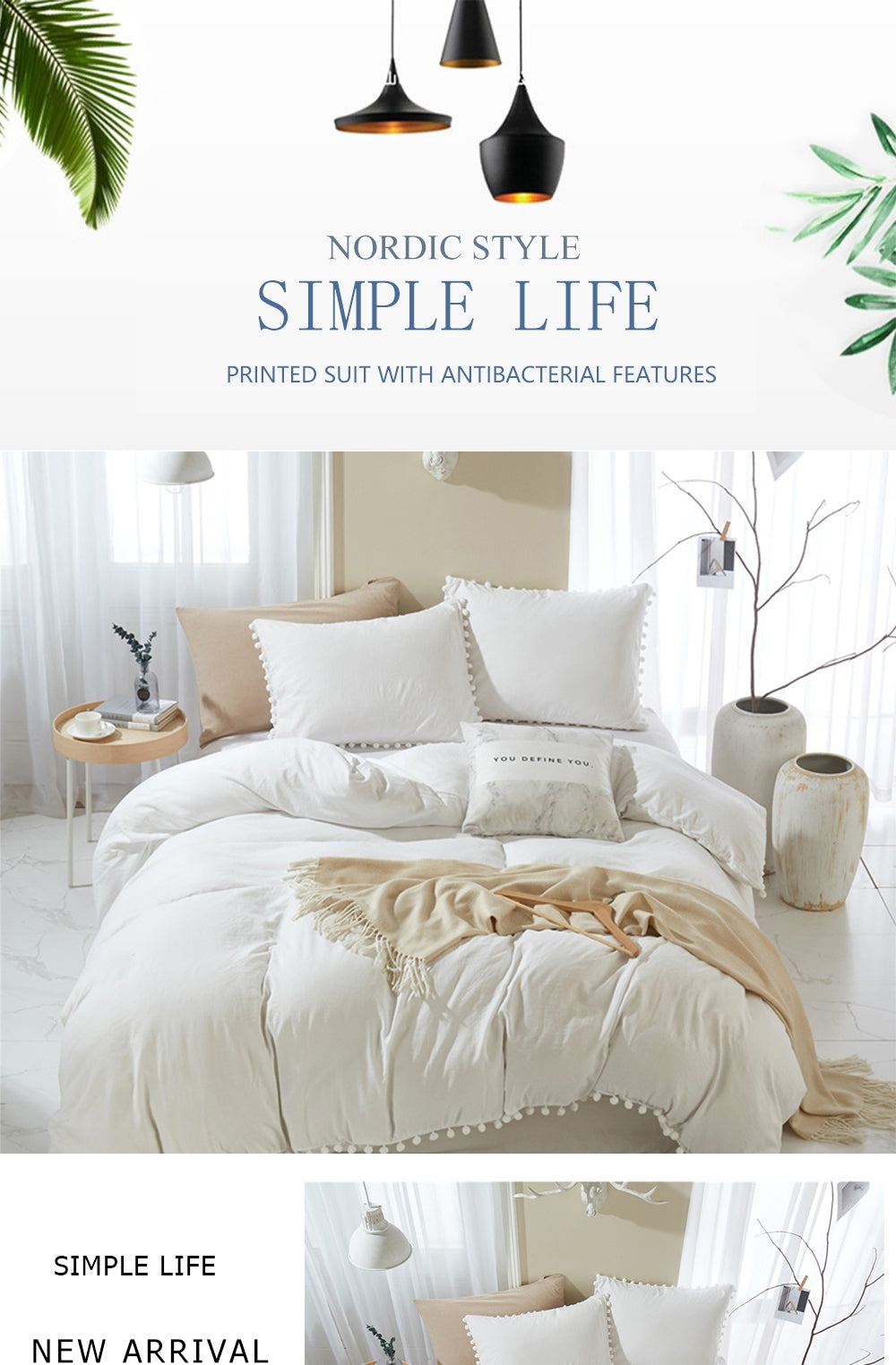 Nordic Simplicity Bedding Set With Pompom Duvet Cover