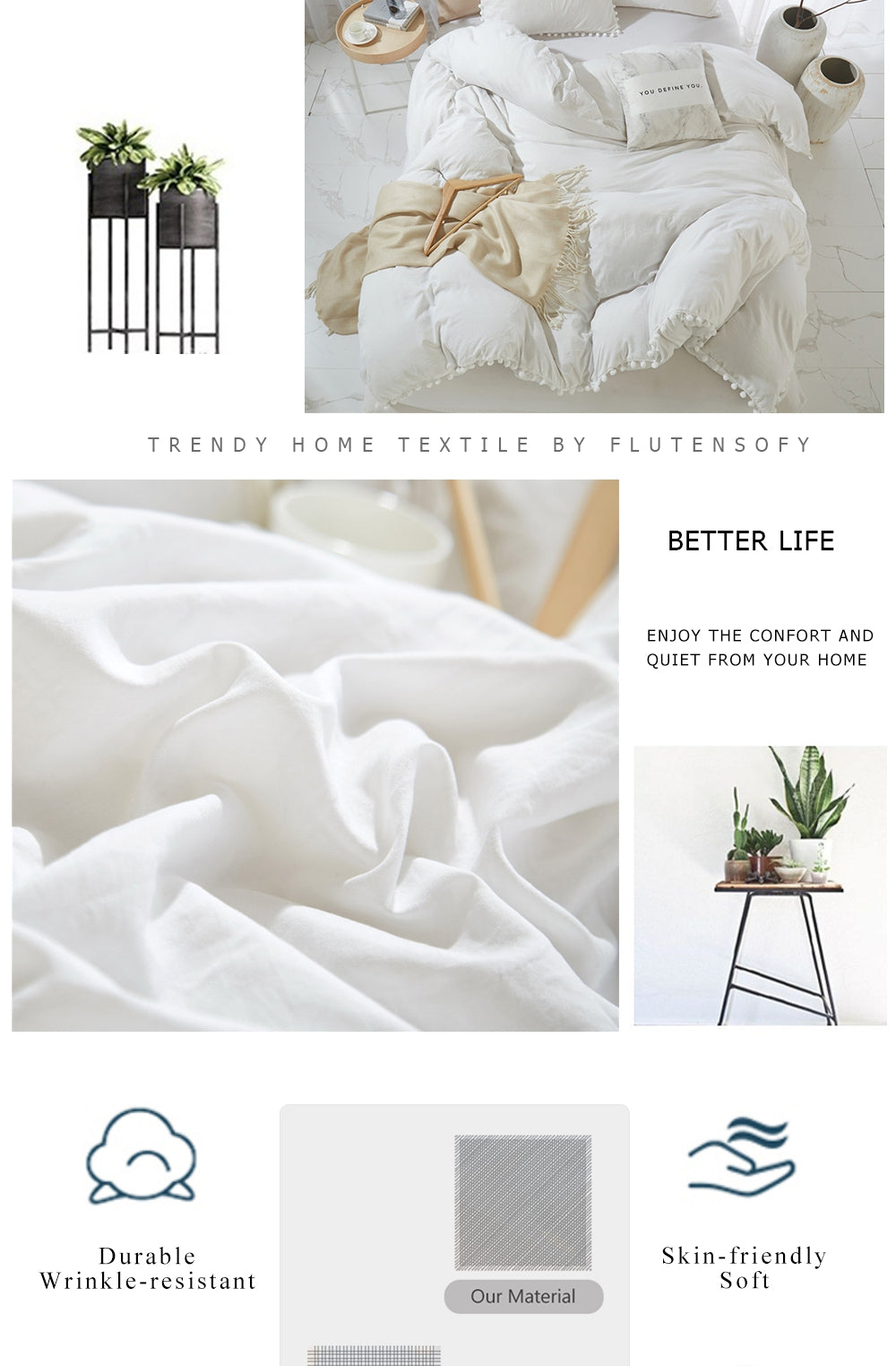 Nordic Simplicity Bedding Set With Pompom Duvet Cover