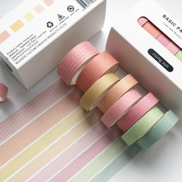8pcs/set Retro Solid Color Basic Decoration Washi Tape