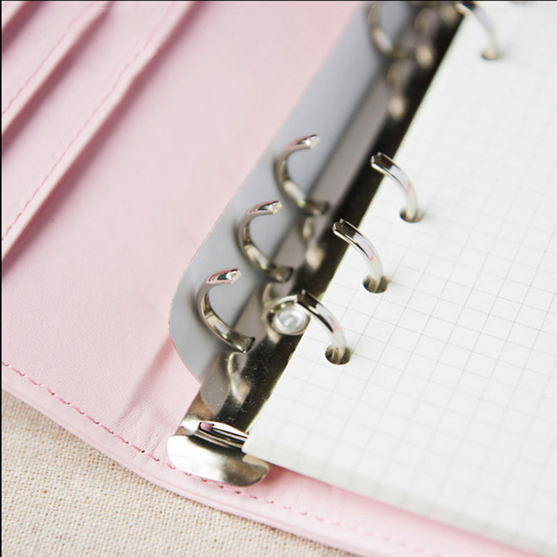 Macaron Color A5 A6 6 Ring Binder PU Clip-on Notebook Leather Loose Leaf Notebook Cover Notebooks Journal Kawaii Stationery
