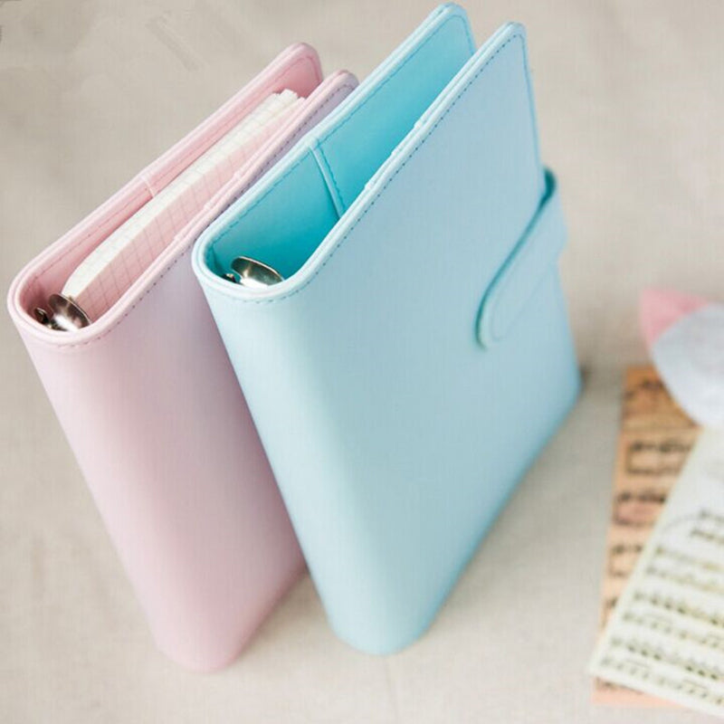 Macaron Color A5 A6 6 Ring Binder PU Clip-on Notebook Leather Loose Leaf Notebook Cover Notebooks Journal Kawaii Stationery