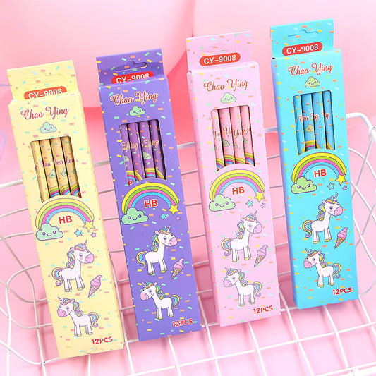 12Pcs/Set Cute Kawaii Cartoon Unicorn Pencil