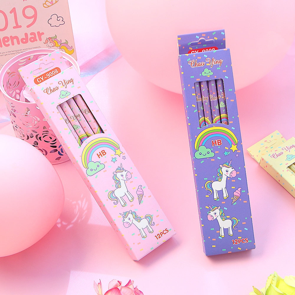 12Pcs/Set Cute Kawaii Cartoon Unicorn Pencil
