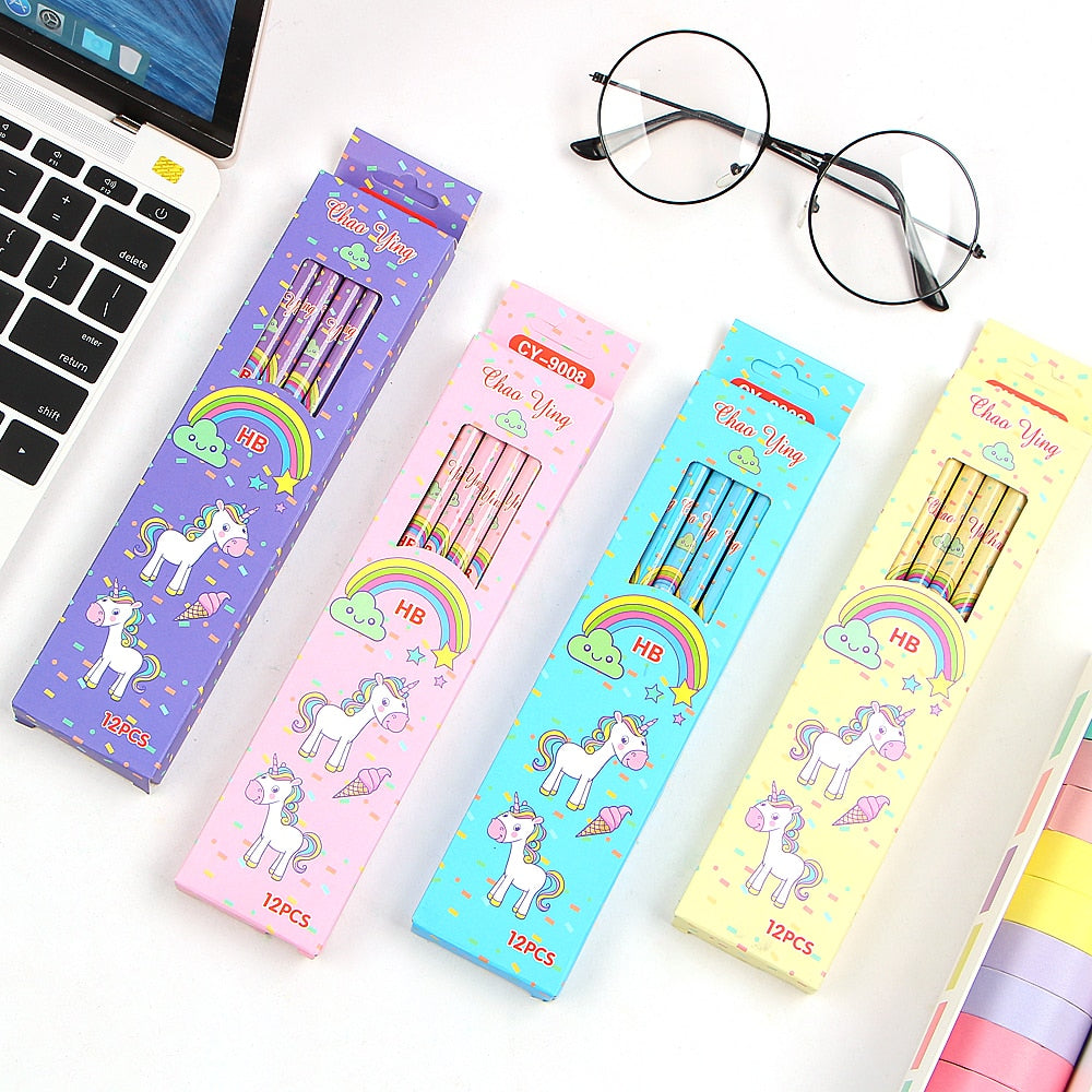12Pcs/Set Cute Kawaii Cartoon Unicorn Pencil
